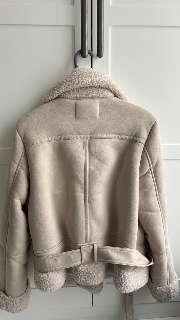 Stradivarius içi kürklü suni süet biker ceket - Görsel 5