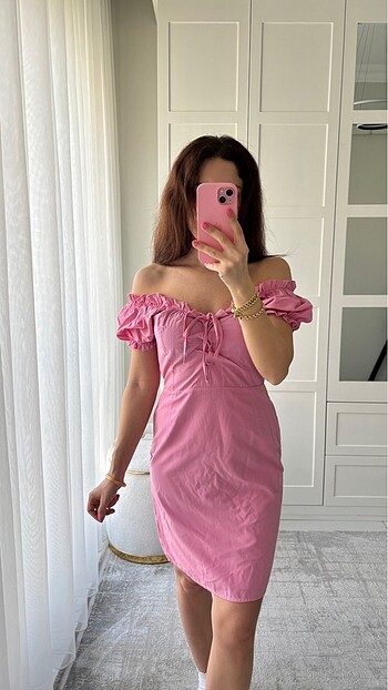 s Beden pembe Renk Pembe poplin kısa elbise