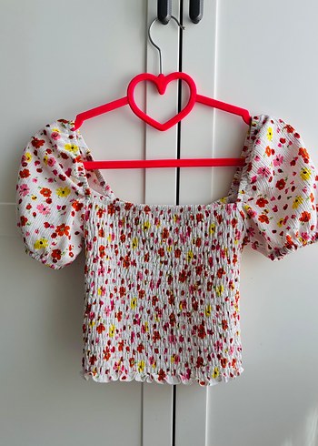 Pembe Çiçek Desenli Straplez crop Bluz - Görsel 5