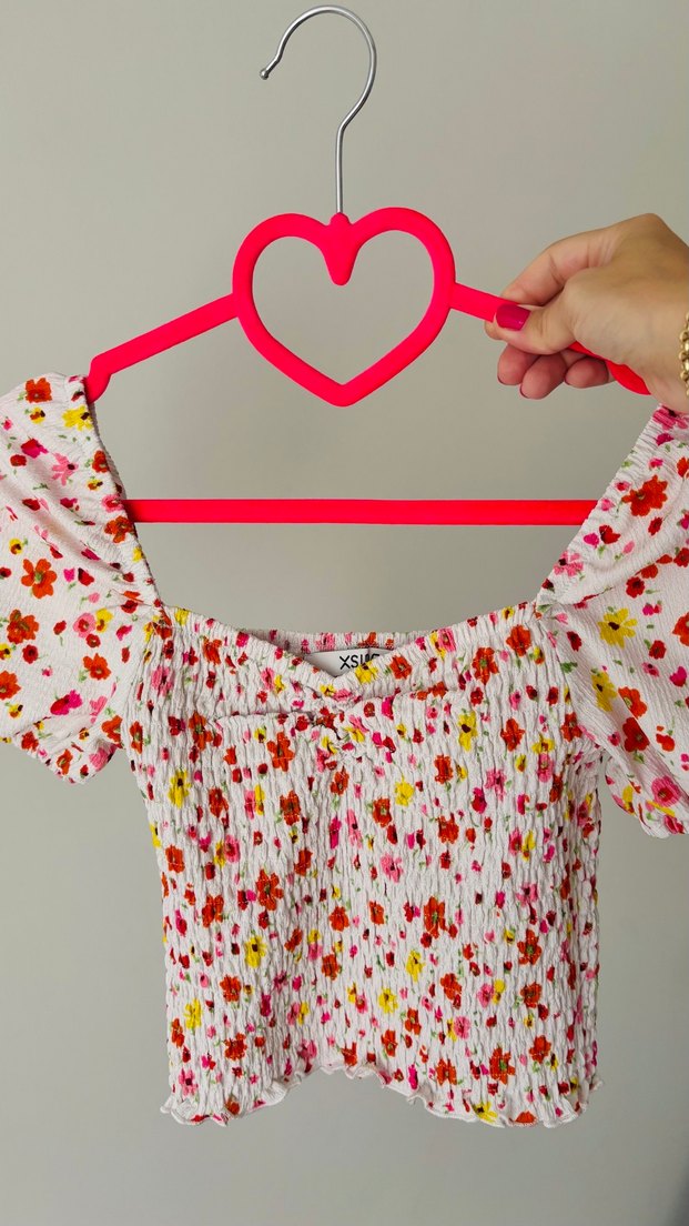 Pembe Çiçek Desenli Straplez crop Bluz - Görsel 2