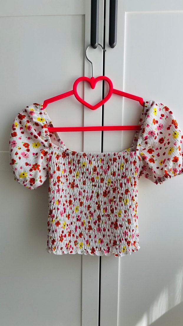 Pembe Çiçek Desenli Straplez crop Bluz - Görsel 5