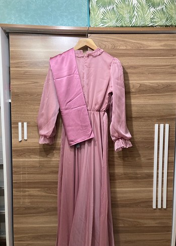 Pembe astarlı sifon abiye elbise