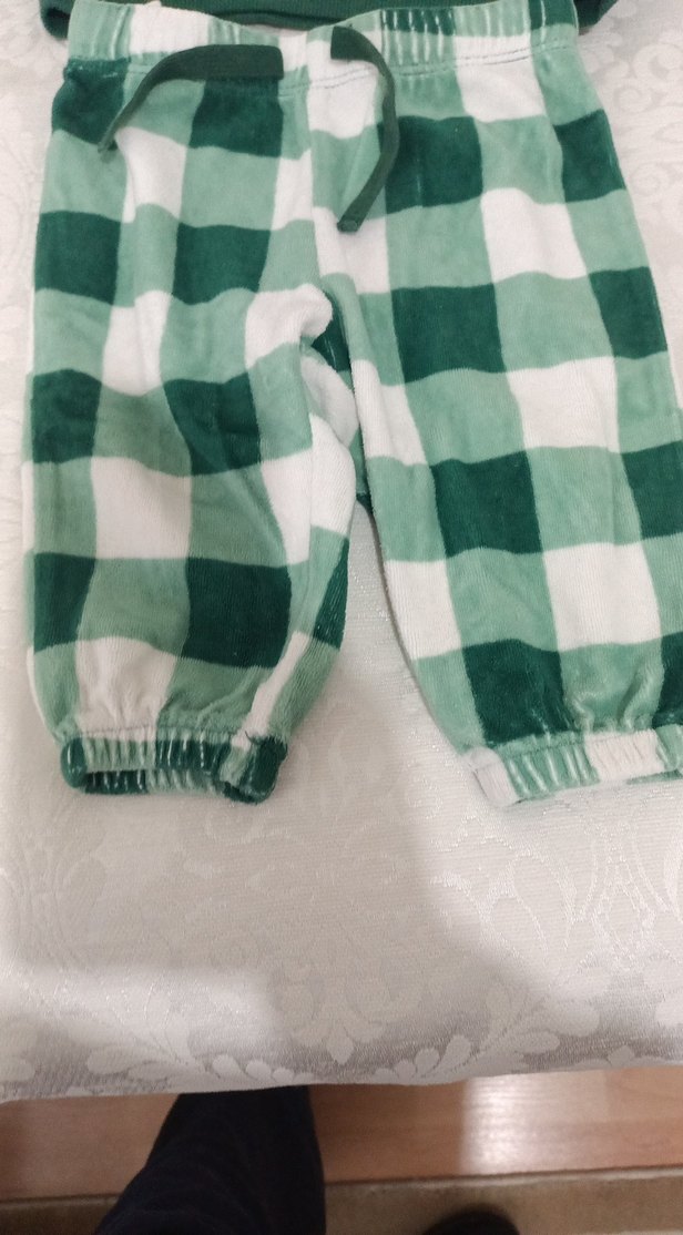 Yeşil Kareli unisex bebek Takımı - Görsel 3