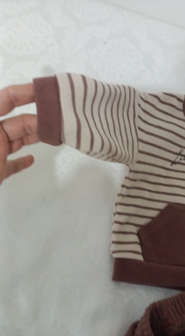 Erkek Bebek Kahverengi Çizgili Sweatshirt ve Pantolon Takımı - Görsel 3