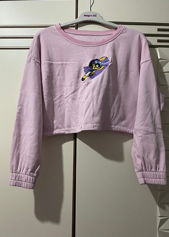 Pembe crop Uzun Kollu Sweatshirt