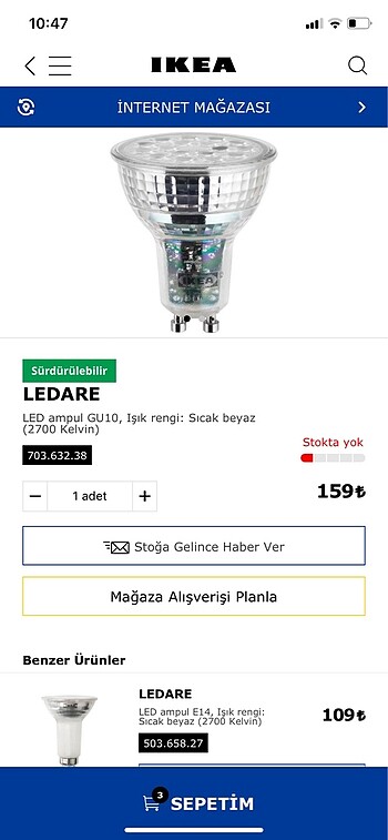 Ikea Ikea Ledare ampul ( 2 adet fiyatıdır )