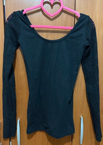 Dantel Detaylı Siyah Uzun Kollu Kadın Bluz - Görsel 3