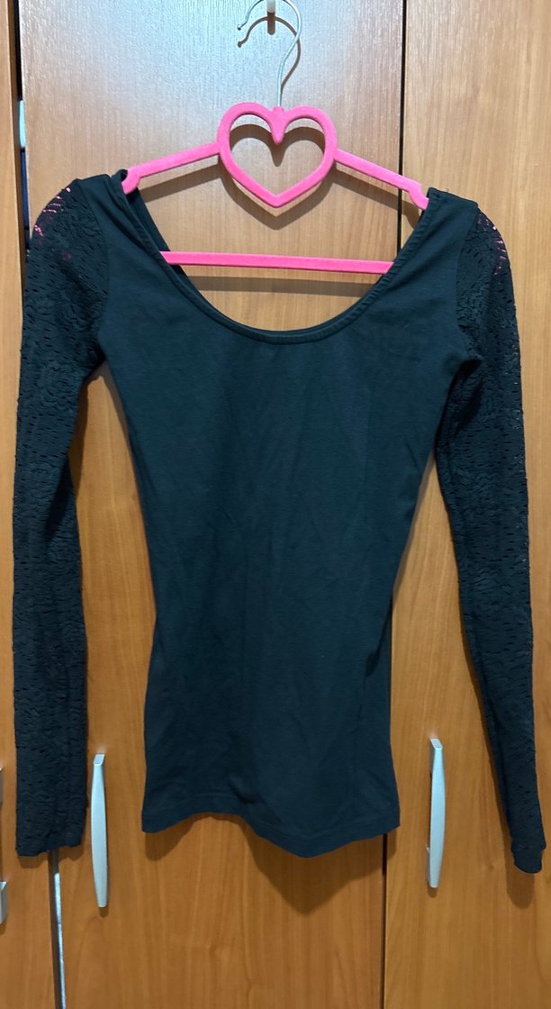 Dantel Detaylı Siyah Uzun Kollu Kadın Bluz - Görsel 3