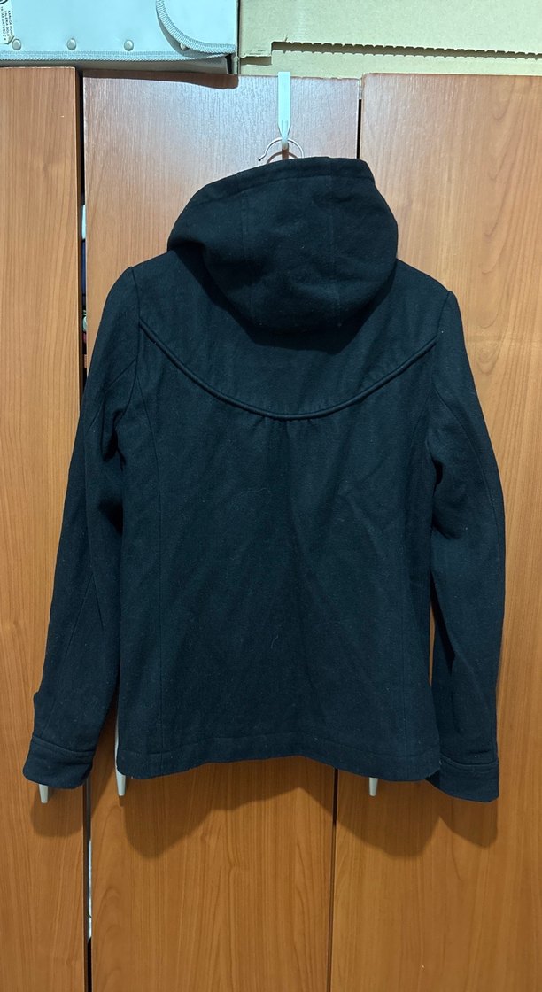 Kapüşonlu Siyah Kaşe Kaban - Görsel 2