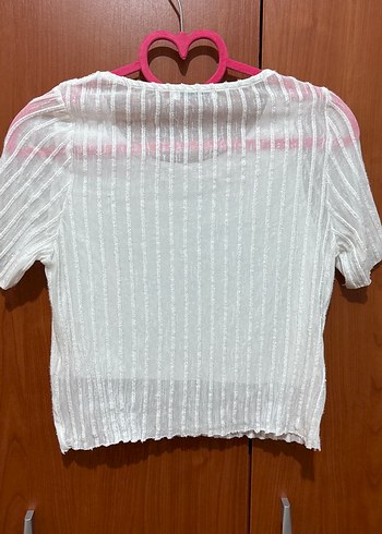 Beyaz Kısa Kollu Pliseli Kadın Bluz - Görsel 2