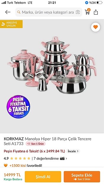 Korkmaz Manolya hiper tencere seti