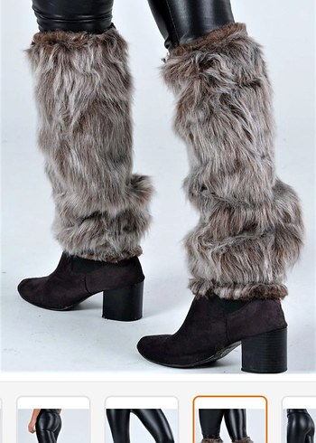 Gri Kürklü Kadın kahverengi peluş tozluk 40 cm