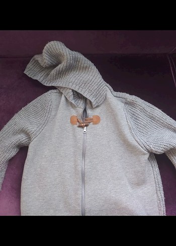 Gri Yüksek Yakalı Triko Hamile Hırkası - Görsel 2