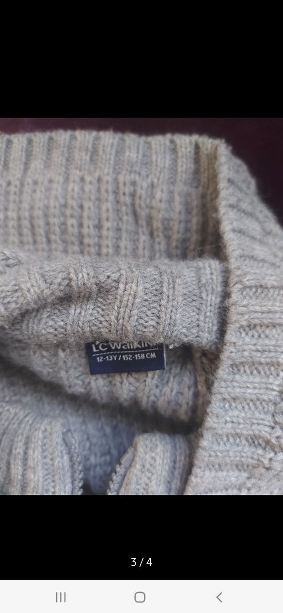 Gri Yüksek Yakalı Triko Hamile Hırkası - Görsel 3