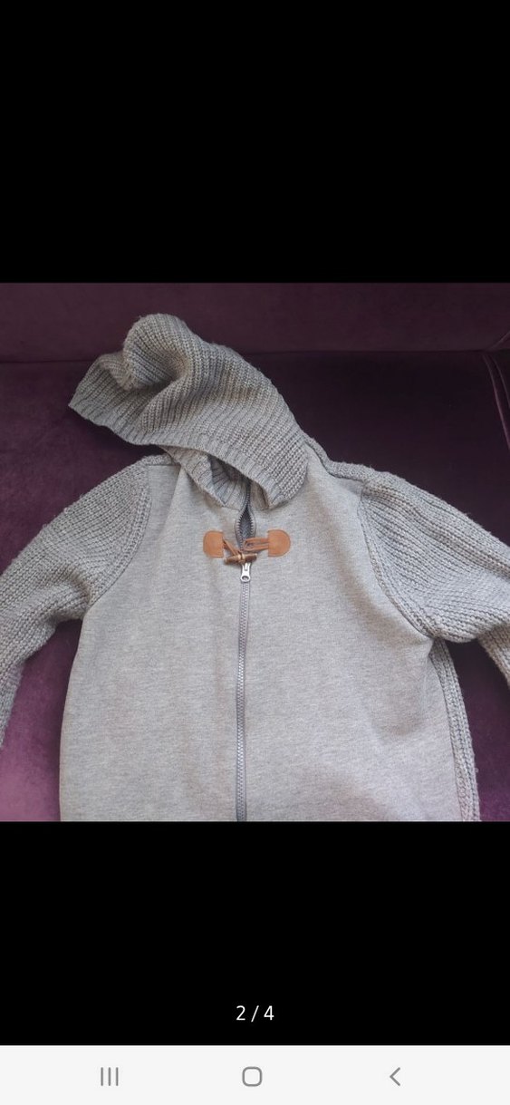 Gri Yüksek Yakalı Triko Hamile Hırkası - Görsel 2