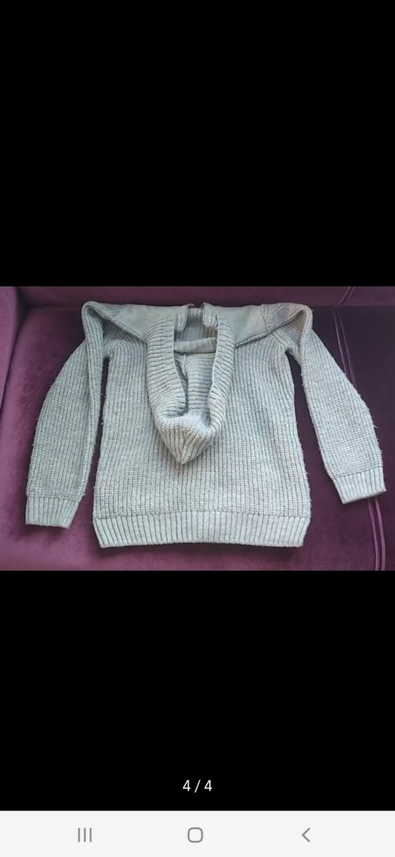 Gri Yüksek Yakalı Triko Hamile Hırkası - Görsel 4