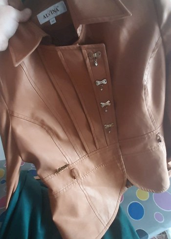 Düğmeli Kahverengi Deri Kadın Ceket - Görsel 10