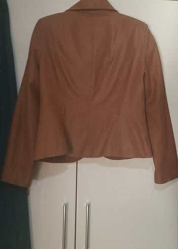 Düğmeli Kahverengi Deri Kadın Ceket - Görsel 8