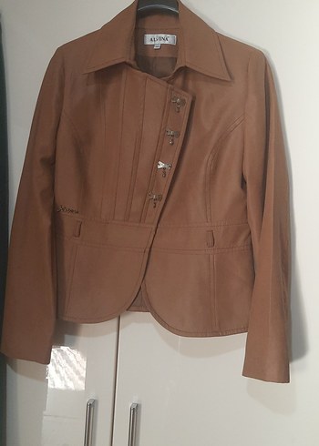 Düğmeli Kahverengi Deri Kadın Ceket - Görsel 6