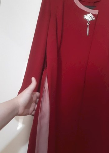 Bordo Uzun Kollu Alvina Kadın uzun ceket - Görsel 4