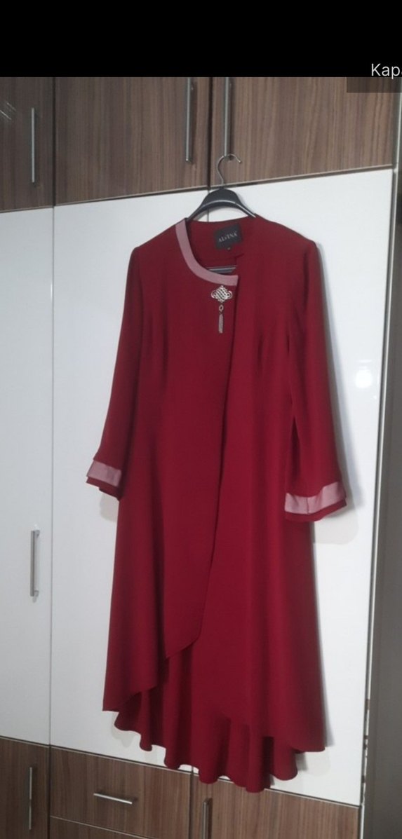 Bordo Uzun Kollu Alvina Kadın uzun ceket - Görsel 5