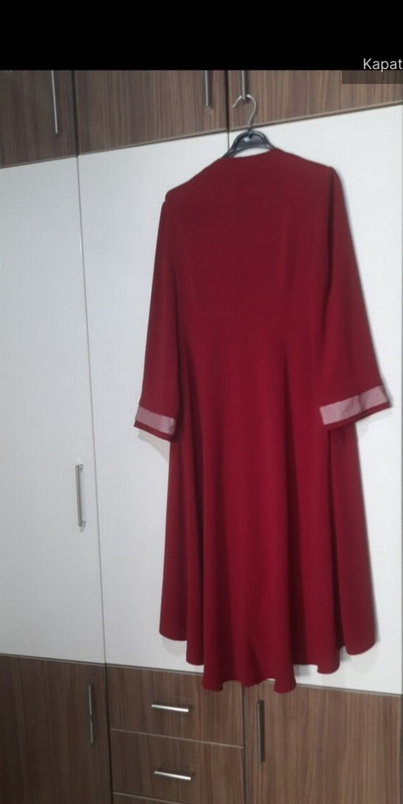 Bordo Uzun Kollu Alvina Kadın uzun ceket - Görsel 3