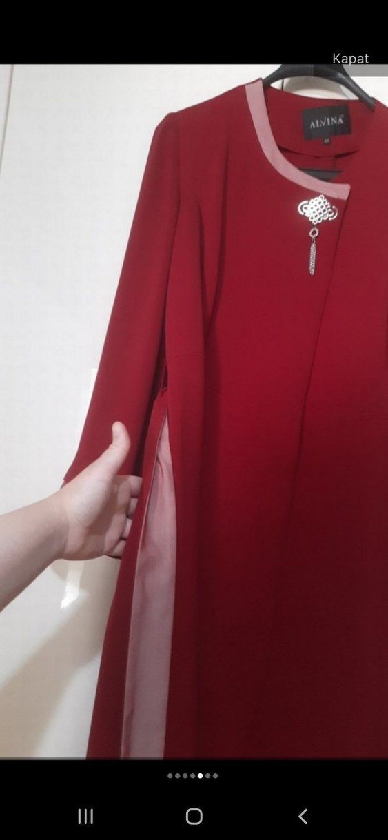 Bordo Uzun Kollu Alvina Kadın uzun ceket - Görsel 4