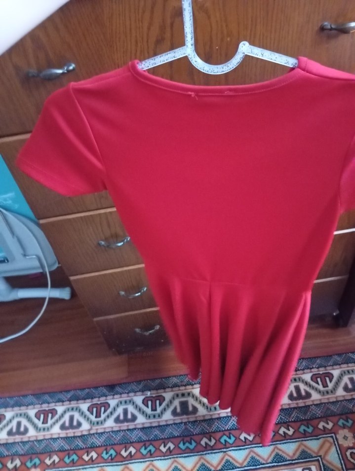 Kısa Kollu Kırmızı Mini Elbise - Görsel 2