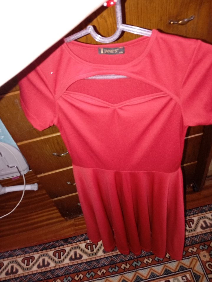 Kısa Kollu Kırmızı Mini Elbise - Görsel 3