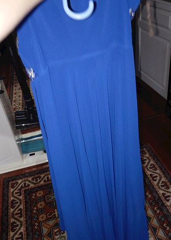 Mavi Nakışlı Uzun Abiye Elbise - Görsel 2