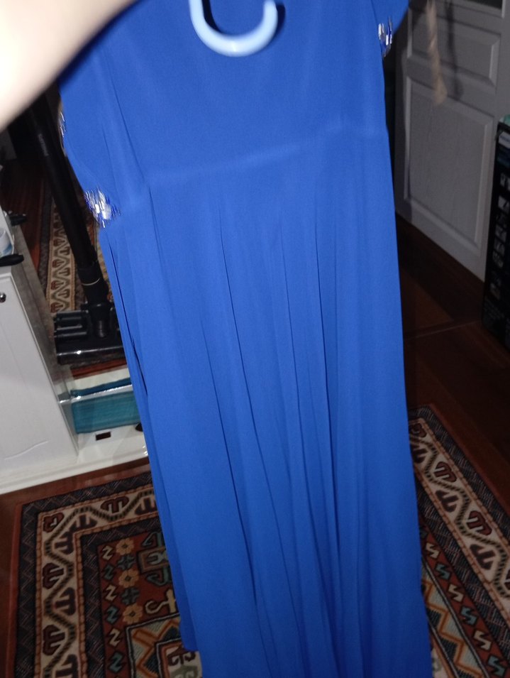 Mavi Nakışlı Uzun Abiye Elbise - Görsel 2