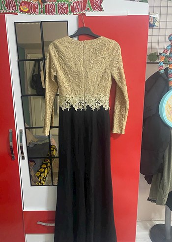 Dantel Detaylı Siyah Uzun Abiye Elbise - Görsel 3