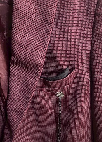 Bordo Erkek Blazer Ceket Notch Yaka - Görsel 3