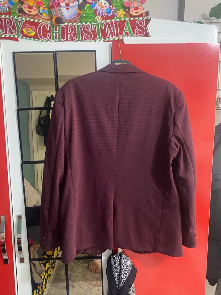 Bordo Erkek Blazer Ceket Notch Yaka - Görsel 2