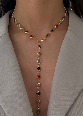 Çelik Renkli Kalp Detaylı Dekolte Kolye - Görsel 2