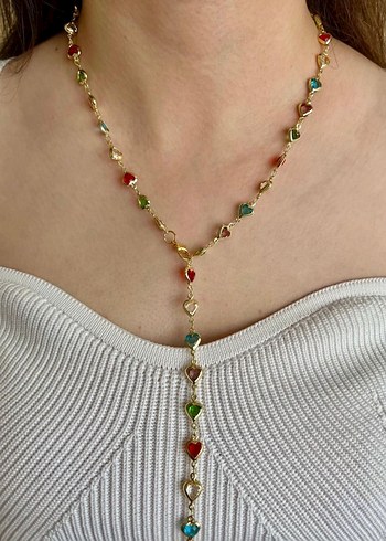 Çelik Renkli Kalp Detaylı Dekolte Kolye - Görsel 3