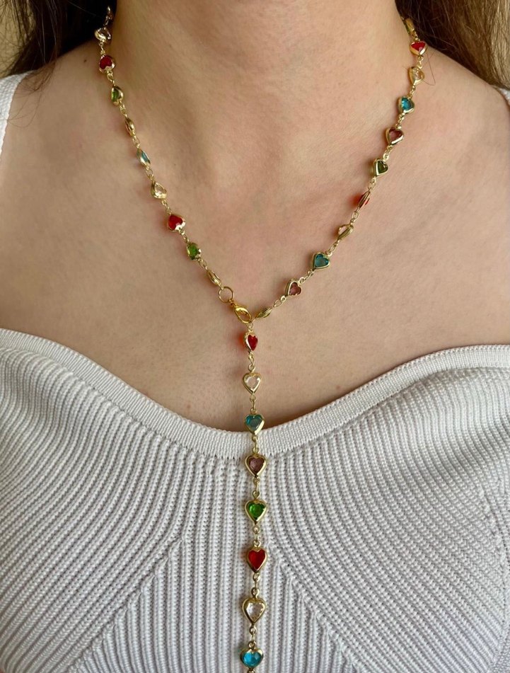 Çelik Renkli Kalp Detaylı Dekolte Kolye - Görsel 3