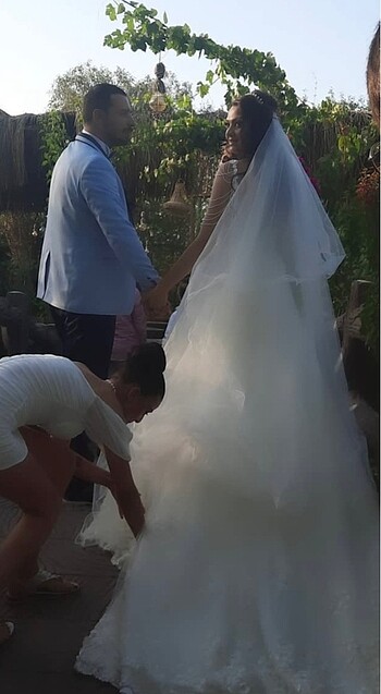 Özel Tasarım Fransız Güpürlü Helen Gelinlik - Görsel 13