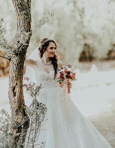 Özel Tasarım Fransız Güpürlü Helen Gelinlik - Görsel 9