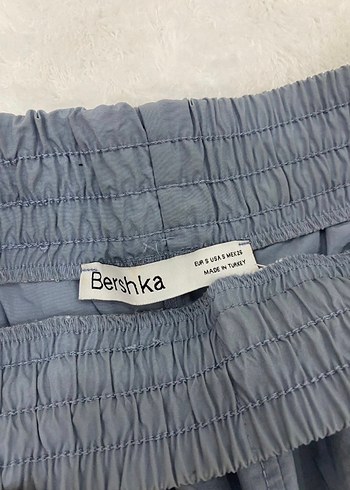 Bershka Bebek Mavi Rahat Kesim Kadın Kargo Pantolon - Görsel 2