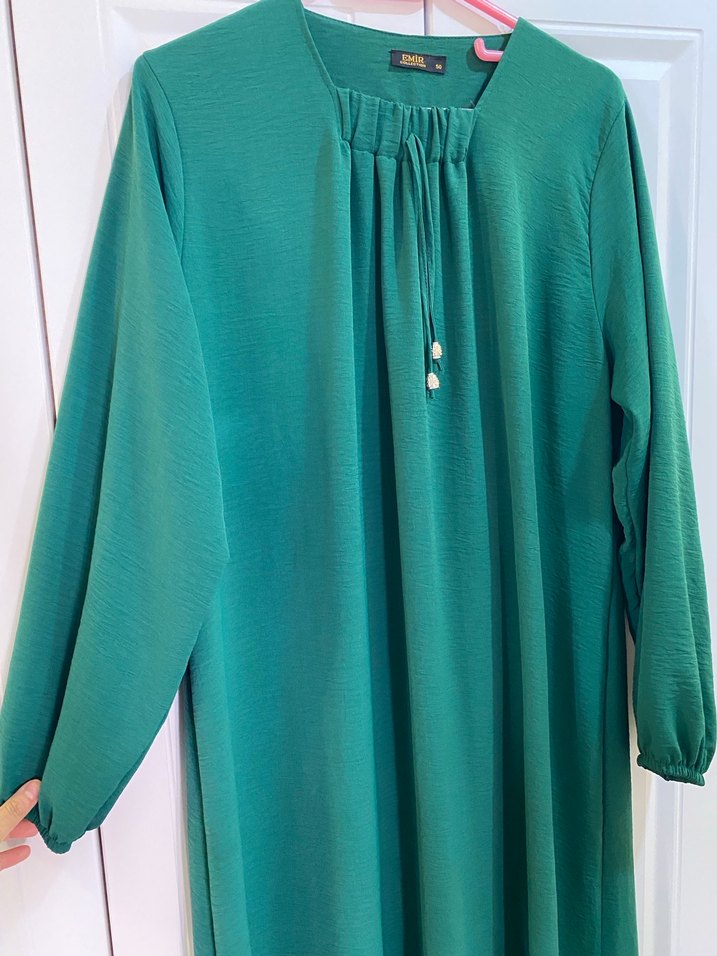Uzun Yeşil Salaş Elbise - Görsel 2