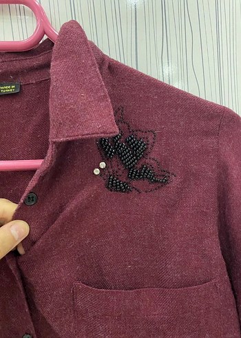 Bordo Nakışlı Süet Kadın Gömlek - Görsel 2