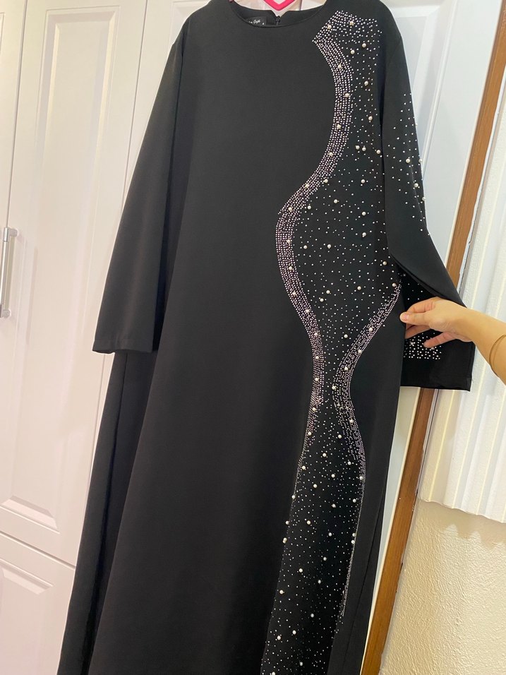 Siyah Kadın Uzun Kollu Payetli Uzun Elbise - Görsel 3