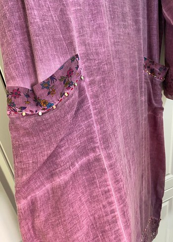 Uzun Kollu Mor Nakışlı Bohem Elbise - Görsel 4