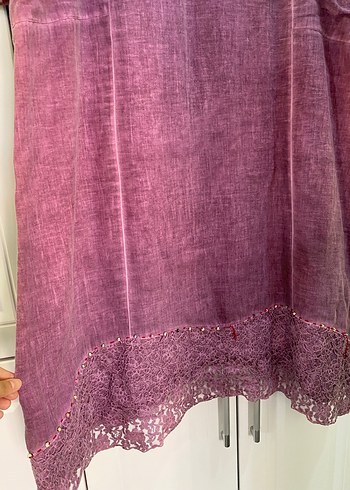 Uzun Kollu Mor Nakışlı Bohem Elbise - Görsel 3