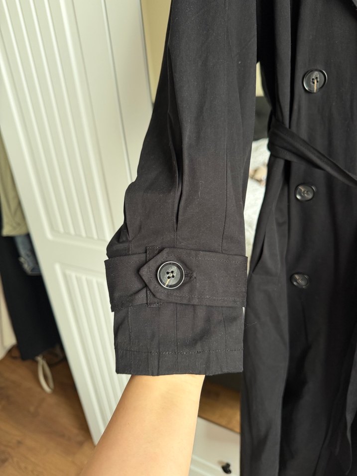 Kadın Siyah Kemerli Uzun Trençkot - Görsel 2