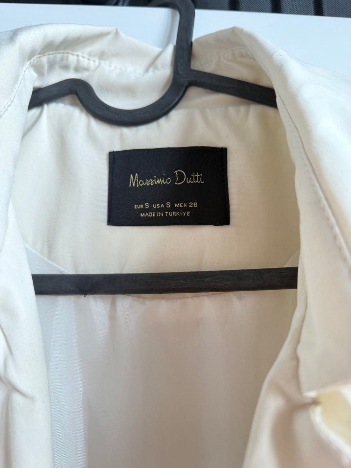 Düğmeli açık krem Uzun Kadın Trençkot - Görsel 4