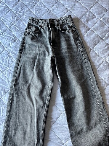 açık gri zara wide leg yüksek bel jean