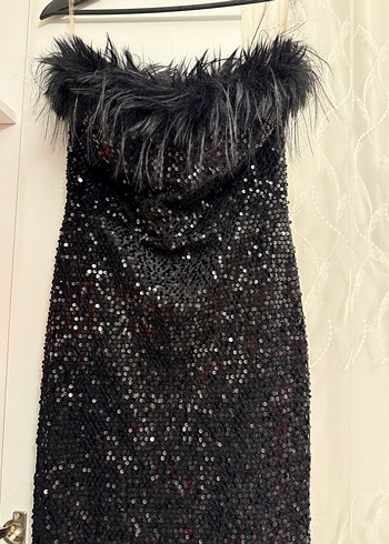 Siyah Kürklü Uzun Abiye Elbise - Görsel 2