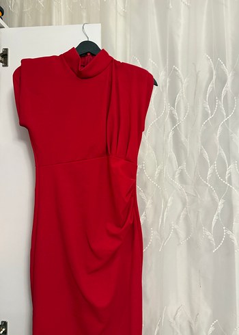 Kırmızı Drapeli Uzun Abiye Elbise - Görsel 2